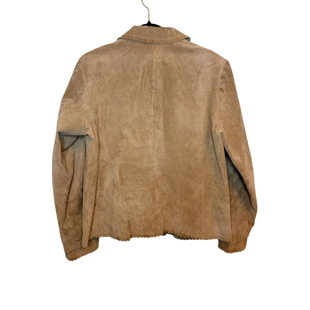 Coldwater Creek Womens L Tan Suede Leather Scalloped Blazer Jacket Boho Western - Picture 7 of 8